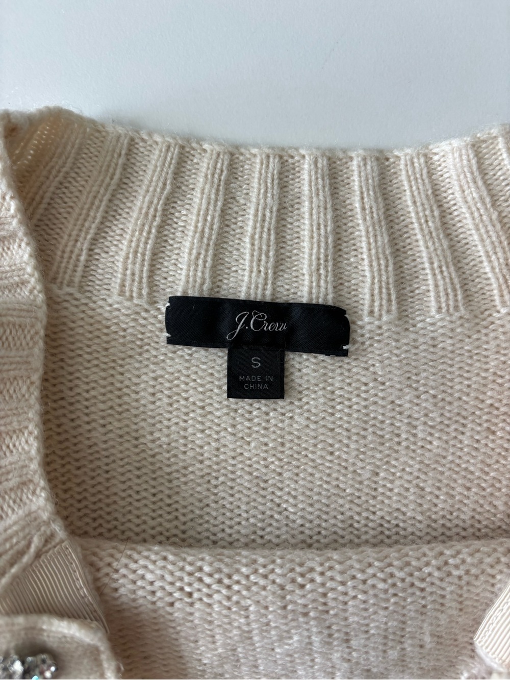 J. Crew Cream Crewneck Sweater with Rhinestone Buttons Sz S Wool blend - Picture 4 of 9